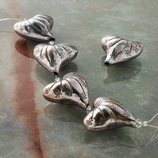 12 Packs: 5 ct. (60 total) Silver Metal Heart Beads, 25mm by Bead Landing™